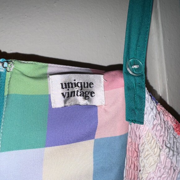 Unique Vintage - Pastel Rainbow Checkered Golightly Flare Dress (Size 2X/18) - Picture 5 of 5